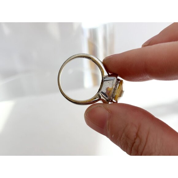 Citrine Cushion Cut Semi-Precious Halo 925 Sterling Silver Vintage Ring - sz 8 - Picture 8 of 13